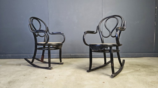 Paire de fauteuils à bascule Art nouveau, années 1900