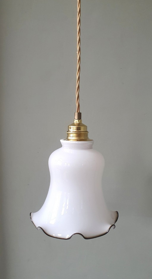 Vintage glass floral pendant lamp with decorative edge