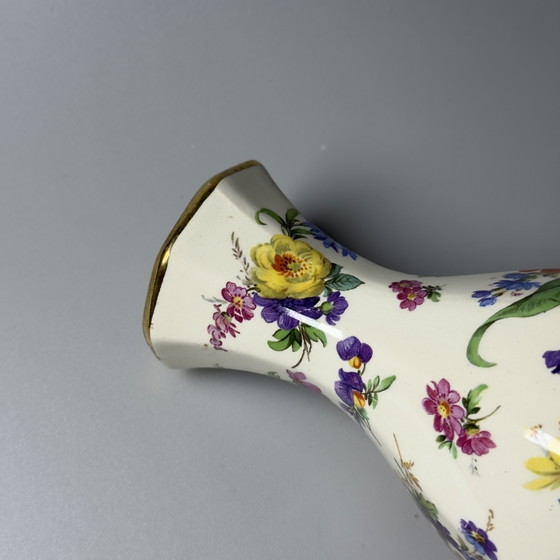 Image 1 of Boch Frères Keramis “Fleurs de Saxe” Keralux Art Deco Vase
