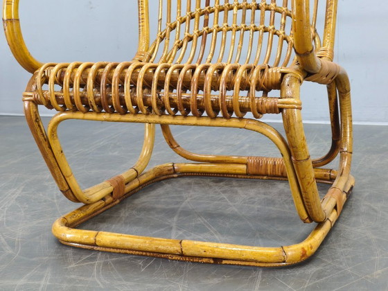 Image 1 of Italiaanse rotan loungefauteuil uit het midden van de 20e eeuw, jaren 60.