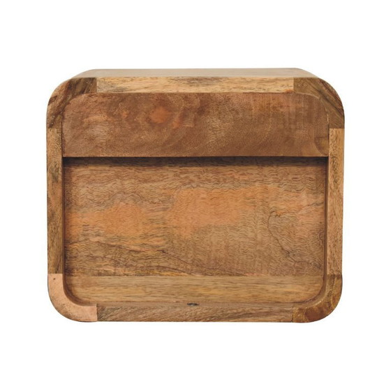 Image 1 of Mini Floating Mango Wood Nightstand with Open Compartment – ​​Oak Finish