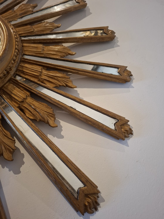 Image 1 of Miroir soleil en bois de 85cm XXL de 1962 estampé convexe 