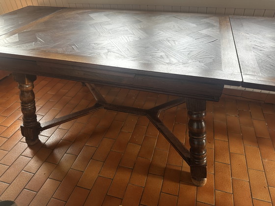 Image 1 of Rustic oak extendable table, early 20th century