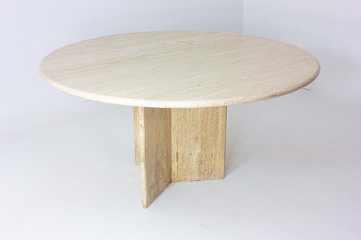 Grande table de salle à manger italienne en travertin, années 1970