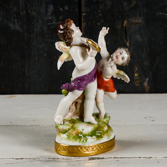 Capodimonte Statue Sculpture of Dancing Putti Musicians with Harpsichord – Porcelain, Gold, Klassiek (photo 2 of 9)