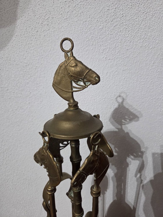 Messing haardstel met paardenkoppen, Decoratieve objecten, Gold, Vintage (foto 8 van 8)