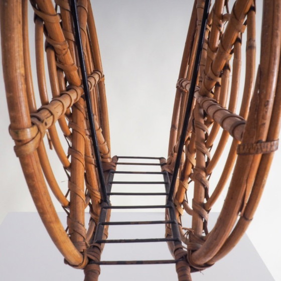 Image 1 of Mid Century Round Rattan Magazine Holder