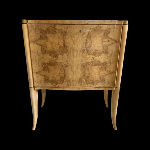 Art Deco geschwungener Schrank aus Ahornmaser und Mahagonifilet, 1930er Jahre