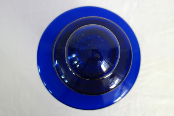 Image 1 of Grande bonbonnière en verre bleu cobalt bulles vintage