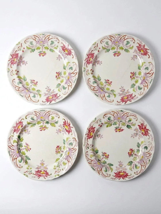4 antike Dessertteller Longchamp Daisies Ironstone polychrom – Geschirr, Porzellan, Art Nouveau (photo 2 of 16)