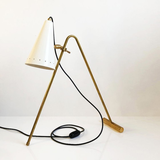 Adjustable Bipod Design Lamp 1950, Table lamps, Metal, Brass, White, Mid Century Modern (photo 2 of 13)