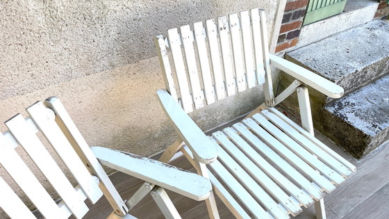 Image 1 of Vintage Wood Folding Garden Armchair by R.Gleizes France