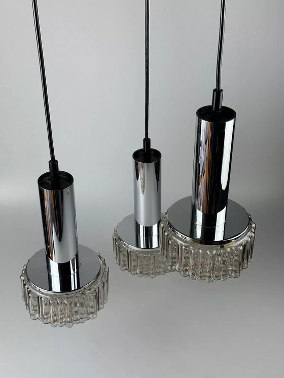 Image 1 of Lampada a cascata a 3 fiamme anni '60-'70 di Staff Leuchten Germania in vetro cromato