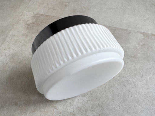1x Ronde Melkglazen Plafonnière / Plafondlamp Met Ribbels – plafondlampen, Glass, Plastic
