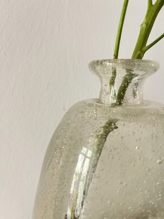 Image 1 of Vintage Bubble Glass Vase – Mid-Century Modern Artisan Hand-Blown Design