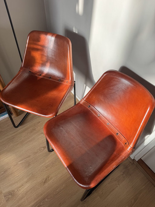 Set aus 2 cognacfarbenen Ledersesseln