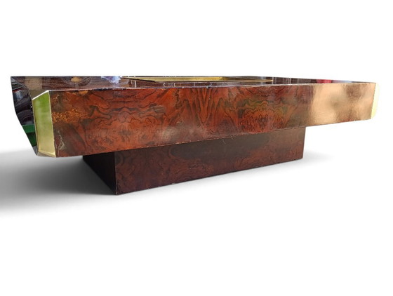 Willy Rizzo Table basse Alveo 1970s Mario Sabot Coctail Table Bois de ronce Laiton – Tables basses, Wood (photo 8 of 10)
