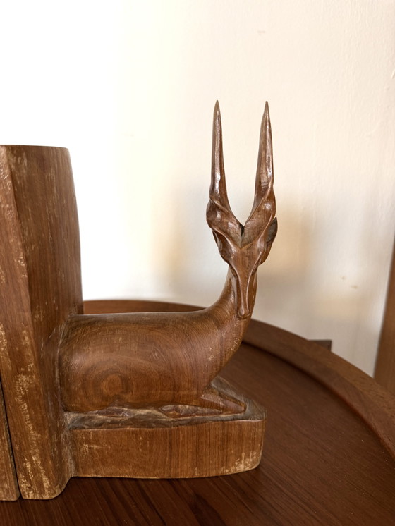 Image 1 of 2x vintage teak Antilope bookends ‘60