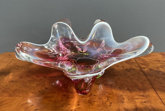 Image 1 of Cuenco de cristal rosa y verde de Josef Hospodka, década de 1960