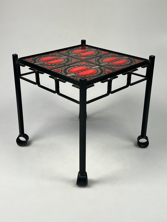 Image 1 of Vintage Table, Brutalism, Cast Iron And Ceramic, 1960's