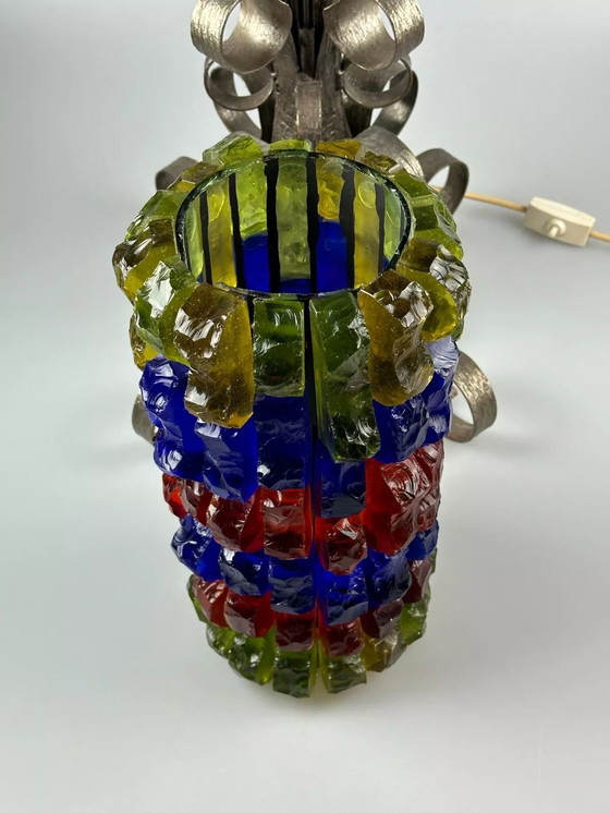 Image 1 of 60s 70s Brutalistische vloerlamp ijzer & glas vloerlamp Mid Century