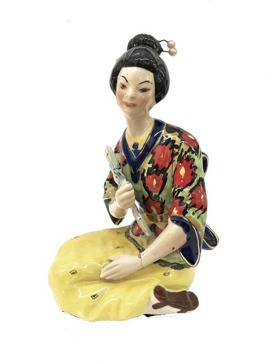 Image 1 of Sculpture of Geisha in coloured ceramic, 50s