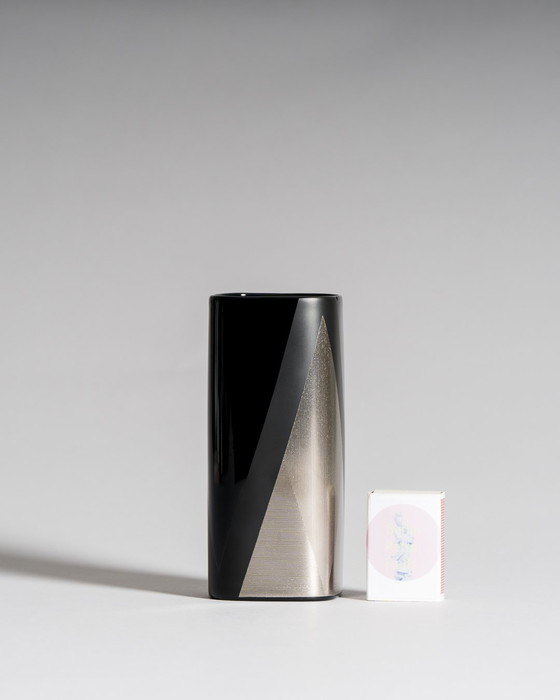 Image 1 of Helmut Drexler for Rosenthal, “Platinnebel” Vase Trio, Porcelaine Noire with Platinum, 1980s