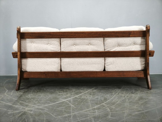 Image 1 of Brutalist Solid Oak and Bouclé Three-Seat Sofa, Czechoslovakia 1970s