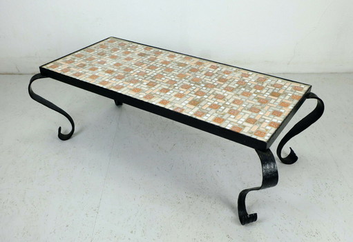 Table d'appoint des années 1960 mosaïque fer forgé milieu de siècle