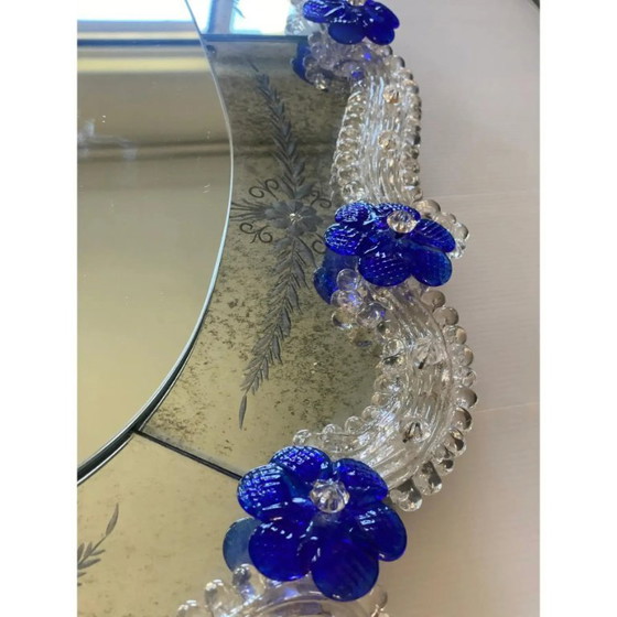 Image 1 of Hand-Carved Venetian Oval Mirror in Murano Glass Style, Early 21st Century