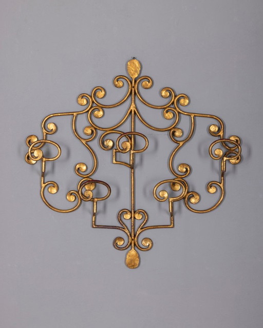 Vintage 1950s Italian-design wrought iron wall coat rack 