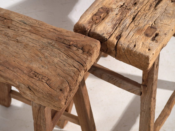 Taburetes antiguos de madera maciza (c.1900). Juego de dos piezas #2 (photo 20 of 34)