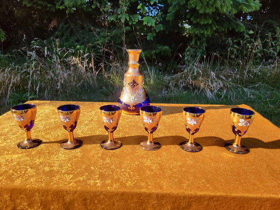 Vintage Murano Handmade Decanter Set Cobalt Blue Decanter Set - 24K Gold 7 Pc's, Glass & Decanter, Glass (photo 6 of 10)