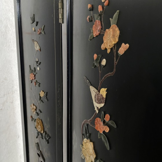 Image 1 of Mid - Century Chinese Room Divider Speck Stone Hand Painted 1950s