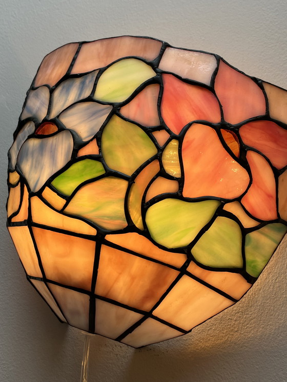 Image 1 of Set Of 2 Vintage Stained Glass Wall Lights 1920s Style