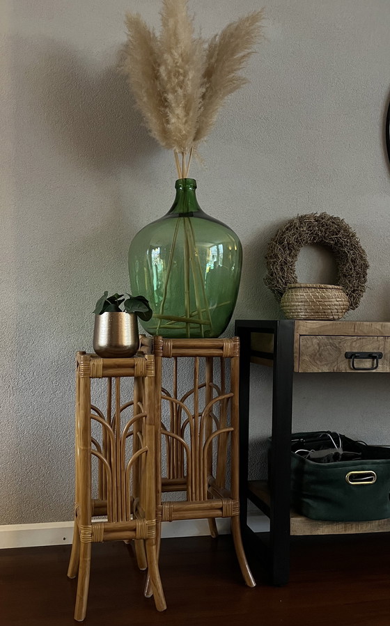 Image 1 of Two Vintage Rattan/Bamboo Plant Tables