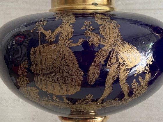 Image 1 of Duo di lampade a olio da salotto Inizio XX secolo Bronzo Terracotta Rame Giallo Cristallo