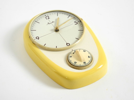 Image 1 of Beautiful battery-operated Mid-Century Modern wall clock by Mauthe with a glazed ceramic case
