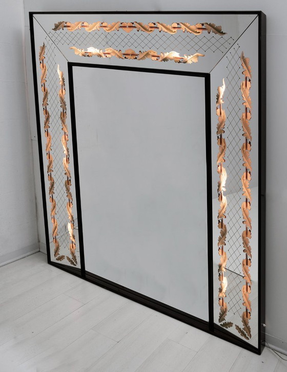 Image 1 of Luigi Brusotti Mid-Century Modern Italian Decorated Mirror, 1940s