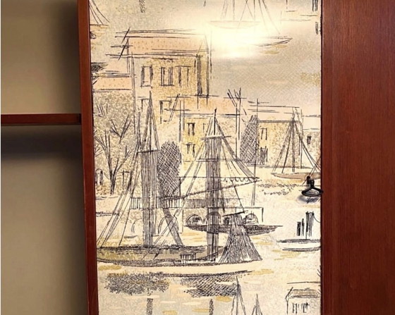 Image 1 of Sistema de estanterías y armarios con dibujo, Italia 1950,s