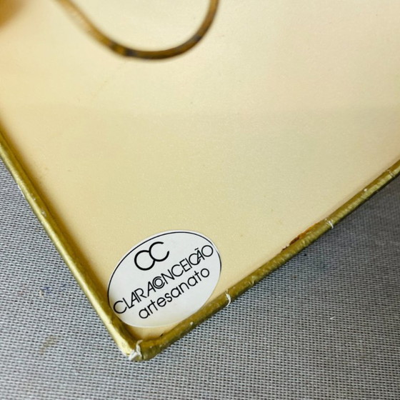 Image 1 of PAIR French Art Deco green ceramic wall sconces with hand-painted half shades, 1940s,