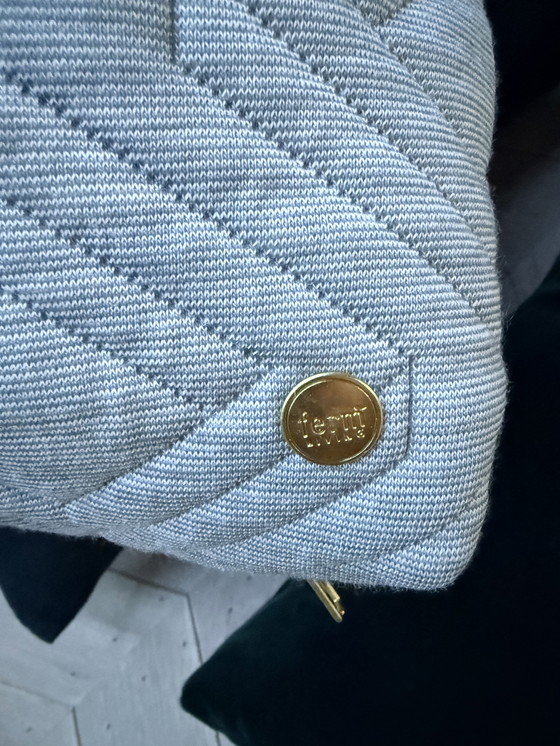 Image 1 of Ferm living, lichtgrijs dik sierkussen in ruitpatroon