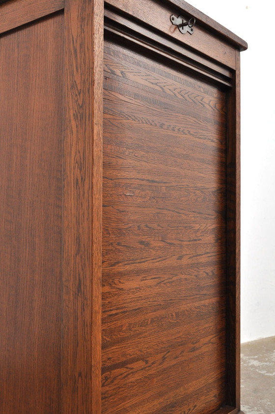 Image 1 of Vintage English Roller Door Cabinet in Oak 1930s
