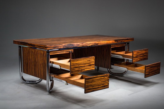 Image 1 of Makassar Ebony Executive Desk with Chromed Futuristic Legs, 1970s