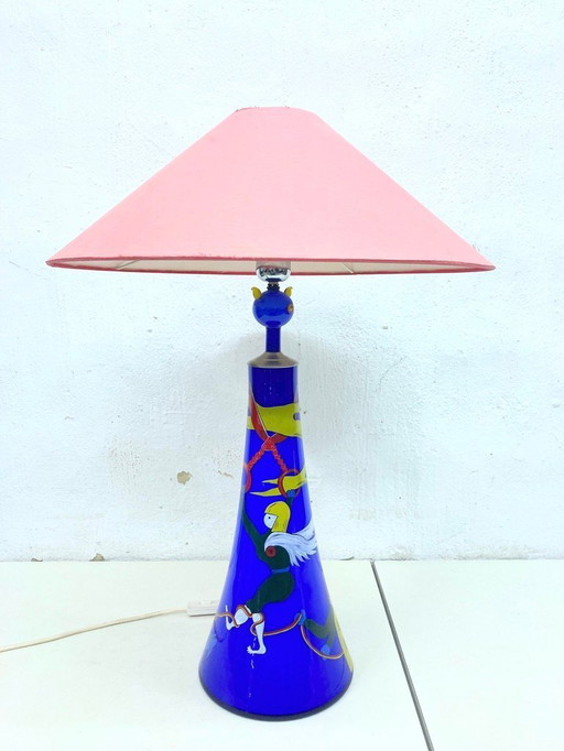 Table lamp made of painted glass by Eisch 80s 90s design, signed