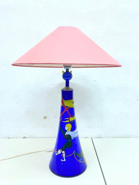 Image 1 of Lampada da tavolo in vetro dipinto di design Eisch anni '80-'90, firmata