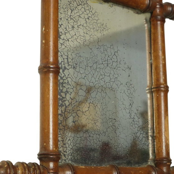 Image 1 of Antieke Houten Faux Bamboe Spiegel
