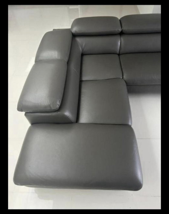 Image 1 of Divano angolare Chateau d'Ax "Baltic" - Pelle grigio scuro + reclinabile elettrico