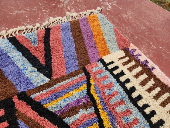 Image 1 of Handcrafted Beni Ouarain Moroccan Rug 260x184cm – Premium Wool Berber Carpet – Multicolour Abstract Geometric Statement Rug