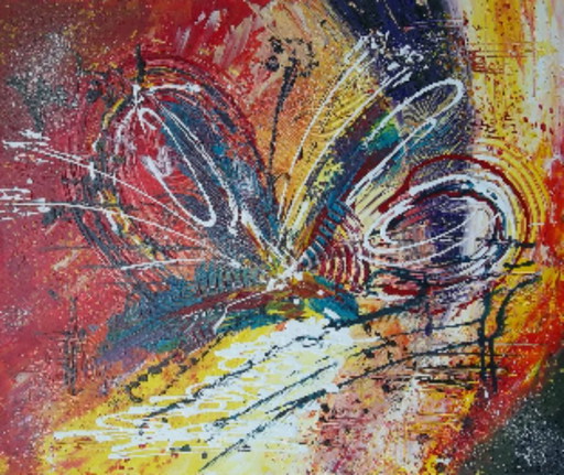 Abstract painting size 61x50: CLIMÉPHORE, by painter 2Luss'Art. Insect or summer illusion?